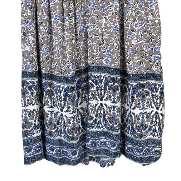 Rebecca Taylor Gray & Blue Micro Floral Print Sleeveless Fit & Flare Dress - Picture 4 of 8